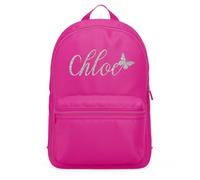 Purple Print House Personalised Silver Glitter Butterfly Girls Mini Backpack Kids Custom Name Back To School Nursery Bag, One Size, Fuchsia