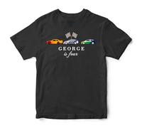 Purple Print House Personalised Sports Cars Birthday T Shirt Kids Custom Name & Age Motor Racing Top Motorsports Bday Gift, 9-11 Years, Black