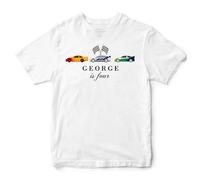 Purple Print House Personalised Sports Cars Birthday T Shirt Kids Custom Name & Age Motor Racing Top Motorsports Bday Gift, 3-4 Years, White
