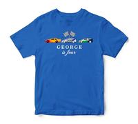 Purple Print House Personalised Sports Cars Birthday T Shirt Kids Custom Name & Age Motor Racing Top Motorsports Bday Gift, 9-11 Years, Royal Blue