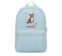 Purple Print House Personalised Staffy Mini Backpack For Kids - Dog Paw Prints Staffordshire Terrier Custom Name School Nursery Bag, One Size, Light Blue