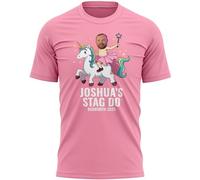 Purple Print House Personalised Stag Do T Shirt Groom Riding Unicorn Custom Face Name Location Funny Gift Men Bachelor Party Holiday Weekend, L, Light Pink