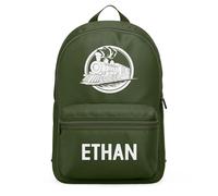 Purple Print House Personalised Steam Train Mini Backpack Boys Custom Name Trainspotting Back To School Nursery Bag Kids, One Size, Olive Green
