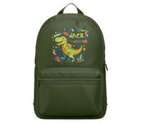 Purple Print House Personalised T Rex Mini Bag For Boys - Roar Dinosaur Backpack - Custom Sons Name Back To School Nursery Bag, One Size, Olive Green