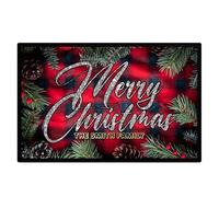 Purple Print House Personalised Tartan Christmas Floor Mat Festive Xmas Indoor Outdoor Doormat Decoration, 90cm x 60cm, Black