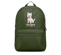 Purple Print House Personalised Terrier Mini Backpack For Kids - West Highland Dog Paw Prints Custom Name School Nursery Bag Girls, One Size, Olive Green