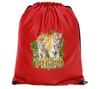 Purple Print House Personalised Tiger Drawstring Bag for Kids Safari Zoo Animal Custom Name Back to School Boys Girls Infant PE Sports, One Size, Red