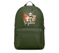 Purple Print House Personalised Toddler Mini Backpack - Safari Animal Design - Elephant Giraffe Zebra Custom Name Bag, One Size, Olive Green