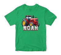 Purple Print House Personalised Tractor Kids T Shirt Farmers Farming Boys Girls Top Tee, 3-4 Years, Irish Green