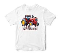 Purple Print House Personalised Tractor Kids T Shirt Farmers Farming Boys Girls Top Tee, 3-4 Years, White