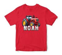 Purple Print House Personalised Tractor Kids T Shirt Farmers Farming Boys Girls Top Tee, 5-6 Years, Red