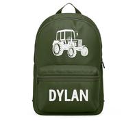 Purple Print House Personalised Tractor Mini Backpack For Boys Custom Name Farming Back To School Nursery Bag Kids, One Size, Olive Green