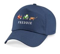 Purple Print House Personalised Tractors Baseball Cap Farmers Design Kids Boys Nursery Back to School Infant Toddler Hat, One Size, Navy