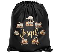 Purple Print House Personalised Trains Kids Drawstring Bag Custom Name Steam Train PE Kit Bag for Boys Girls Back to School Sports Gift, One Size, Black