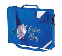 Purple Print House Personalised Unicorn Book Bag with Strap Silver Glitter Custom Name with Unicorn Head Design Back to School Infants Gift, One Size, Royal