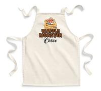 Purple Print House Personalised Waffle Making Apron for Kids Baking Gifts for Girls and Boys Custom Waffle Design With Name Printed, Junior, Natural