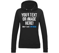 Purple Print House Personalised Womens Hoodie Any Text Image Photo Custom Design Logo Font Colour Ladies Fit Hoody Hooded Sweatshirt, S, Black