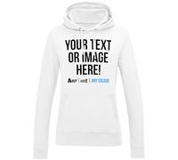 Purple Print House Personalised Womens Hoodie Any Text Image Photo Custom Design Logo Font Colour Ladies Fit Hoody Hooded Sweatshirt, M, White