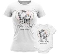 Purple Print House Personalised Zebra Name Our 1st Mothers Day Matching Babygrow & T Shirt Outfit Set, Gifts for Mummy Baby Boy or Girl, 6-12 Months, White