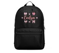 Purple Print House Pink Bows Girls Personalised Mini Backpack Custom Name Back To School Nursery Infant Toddler Holiday Bag, One Size, Black