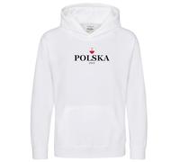 Purple Print House Polska 1919 Kids Hoodie Polish European Poland Football Boy Girl Hooded Top, 9-11 Years, White