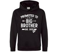 Purple Print House Promoted To Big Brother Hoodie Custom Date Baby Announcement Bro Boys Hooded Top, 7-8 Years, Black