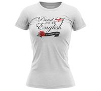 Purple Print House Proud to Be English St Georges Day Womens T Shirt England Rose Ladies, L, White