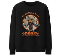 Purple Print House Pumpkin Scarecrow Halloween Sweatshirt for Women - Scary Pumpkin Face and Moon Ladies Sweater - Tis The Season To Be Spooky Jumper, XXL, Black