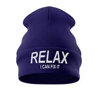 Purple Print House Relax I Can Fix It Beanie Hat - Birthday Gift for Him Dad - Funny Handyman Engineer Repairman Joke, Unisex, One Size, Navy