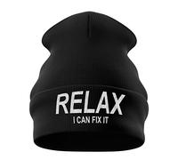 Purple Print House Relax I Can Fix It Beanie Hat - Birthday Gift for Him Dad - Funny Handyman Engineer Repairman Joke, Unisex, One Size, Black