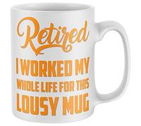 Purple Print House Retired Lousy Funny Mug, Retirement Gifts for Men Women, Novelty Mugs, Grandad Dad Present Office Retire Job Office Joke, White, One Size