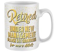 Purple Print House Retired Under New Management, Retirement Gifts, Funny Gifts for Men, Novelty Mugs, Mug Dishwasher Safe, Grandma Grandad Retire Birthday Joke Humor, White, One Size