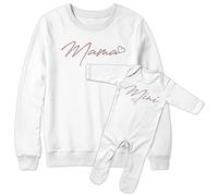 Purple Print House Rose Gold Mama and Mini Matching Baby Romper & Sweatshirt Outfit Set, Gifts for Mummy Baby Boy or Girl on Mothers Day Jumper Birthday Present, 3-6 Months, White