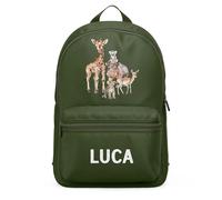 Purple Print House Safari Animals Personalised Mini Backpack for Kids Hippo Giraffe Back To School Nursery Boy Girl Bag, One Size, Olive Green