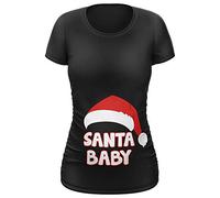 Purple Print House Santa Baby Maternity T Shirt for Women, Cute Baby Shower Pregnancy Clothes Top, S, Black