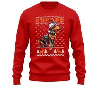 Purple Print House Santa Dachshund Christmas Jumper Men Women Xmas Sausage Dog Sweater Sweatshirt, L, Red