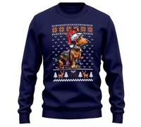 Purple Print House Santa Dachshund Christmas Jumper Men Women Xmas Sausage Dog Sweater Sweatshirt, M, Navy