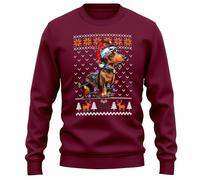 Purple Print House Santa Dachshund Christmas Jumper Men Women Xmas Sausage Dog Sweater Sweatshirt, XL, Maroon