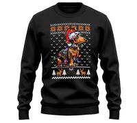 Purple Print House Santa Dachshund Christmas Jumper Men Women Xmas Sausage Dog Sweater Sweatshirt, XXL, Black