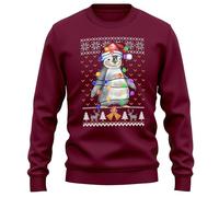 Purple Print House Santa Penguin Christmas Jumper Men Women Xmas Sweater Sweatshirt, S, Maroon