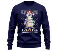Purple Print House Santa Penguin Christmas Jumper Men Women Xmas Sweater Sweatshirt, XL, Navy