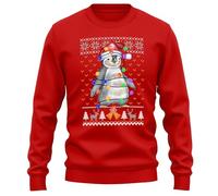 Purple Print House Santa Penguin Christmas Jumper Men Women Xmas Sweater Sweatshirt, XL, Red
