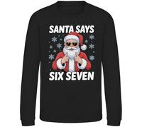 Purple Print House Santa Says Six Seven Kids Christmas Sweatshirt - Funny 6 7 Trend Xmas Jumper for Son or Daughter - Boys Girls Viral Meme Festive Sweater, 12-13 Years, Black