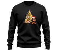 Purple Print House Sausage Dog Christmas Tree Sweatshirt For Men Women Xmas Dachshund Tree Presents Santa Unisex Jumper, L, Black