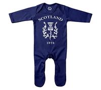 Purple Print House Scotland 1873 Rugby Baby Romper Suit, Scotland Birthday Gifts for Scottish Baby Rugby Fan, Thistle Tournament Outfit Gift Idea, Nations Outfit for Babies Boy Girl, 0-3 Months, Navy