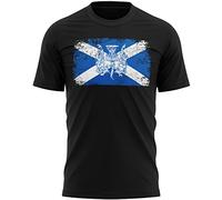 Purple Print House Scotland Flag Rugby Thistle T Shirt Mens Retro Scottish Nations Football Supporter Top Tee, XL, Black