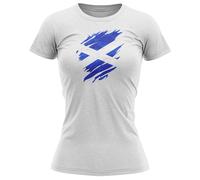 Purple Print House Scotland Torn Womens T Shirt Scottish Football Top, S, White
