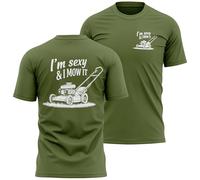 Purple Print House Sexy & I Mow It Funny Gardening T Shirt with Lawn Mower Design Father's Day Gardener Gift Dad Grandad Men, XL, Military Green