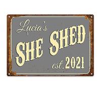 Purple Print House She Shed Sign Personalised - Gardening Gift Ideas For Women Her - Metal Plaque Grandmas Mum Funny, Garden & Outdoor, Large, Grey