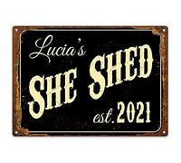 Purple Print House She Shed Sign Personalised - Gardening Gift Ideas For Women Her - Metal Plaque Grandmas Mum Funny, Garden & Outdoor, Small, Black